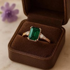 2.00 Ct Emerald Cut Natural Emerald  Diamond Wedding Ring 14K Yellow Gold