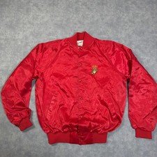 Vintage Soffe Jacket Mens Medium Red Satin USMC Varsity Bomber Lined USA