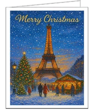 Eiffel Tower Christmas Cards -   Set of 6 With Envelopes  -  5 x 7 inches each.