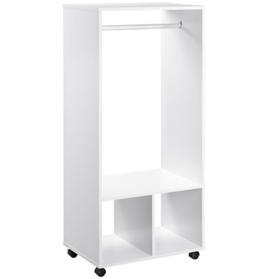 Kleiderstange offener Kleiderschrank weiß 128H x60L x40B cm Alu Einlegeböden mit 4 Rollen