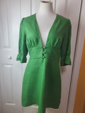 Reformation Dress Size 10 Green Linen Deep V Neck  Short