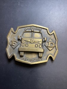 Vintage Metal American Firefighters Belt Buckle Fire Truck MBCI