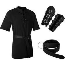 Jeyiour 3 Pcs Renaissance Costume Men Medieval Viking Tunic Knight Costume Fa...
