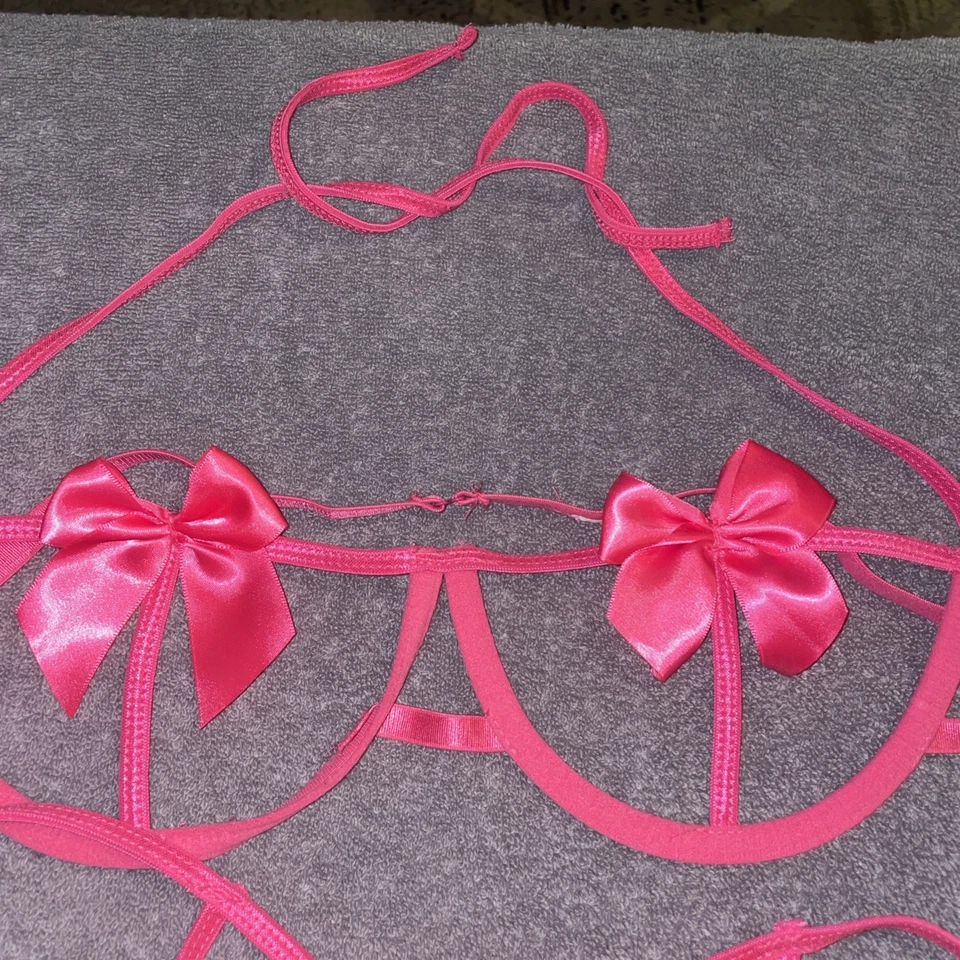 Sexy glänzend rosa BH und Höschen Dessous Set Vintage - Bild 4 von 4