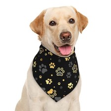 Puppy Paw Dog Paw Print Grey Gold Dog Bandana Scarf Triangle One Size White15