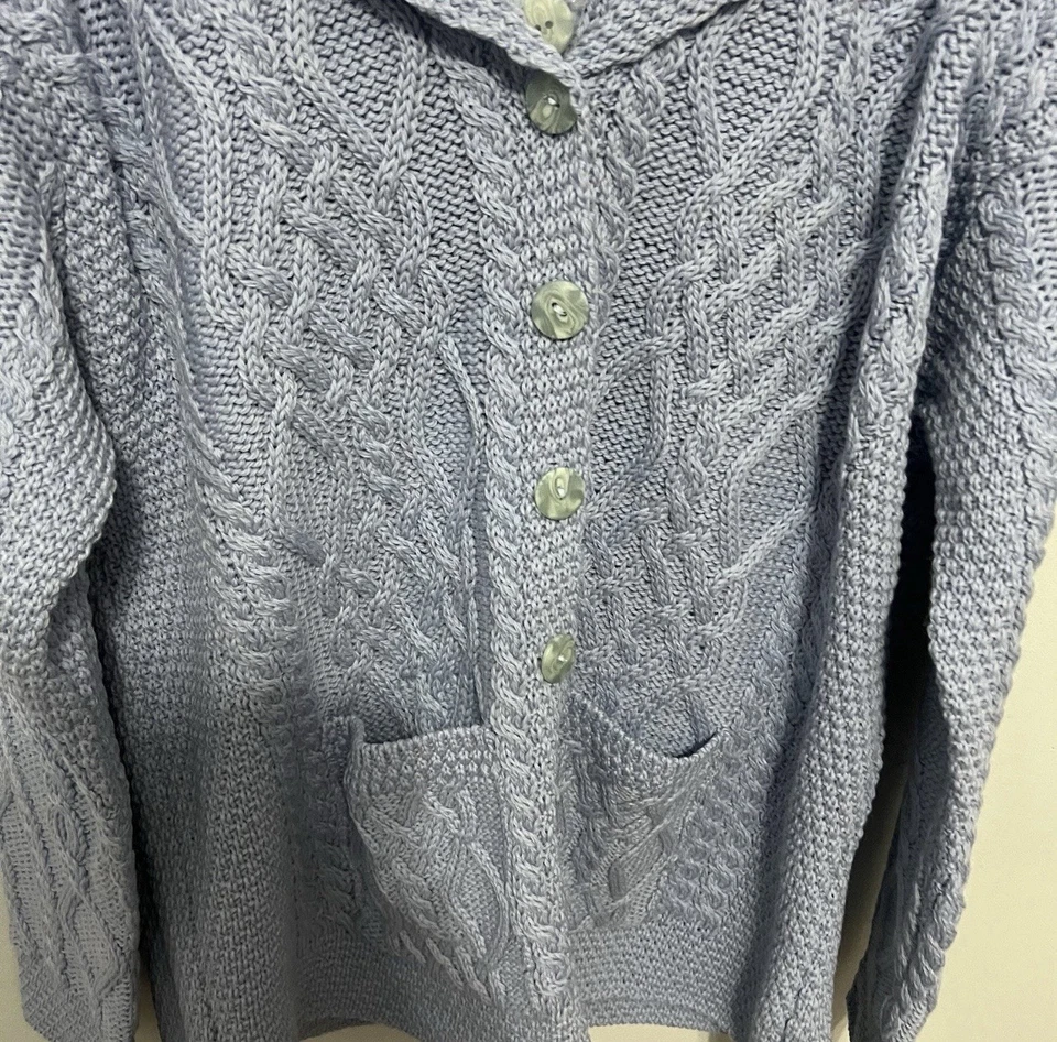 Aran Crafts 蓝色美利奴羊毛毛衣开衫 XL 码厚电缆针织爱尔兰 — 第 4/4 张图片