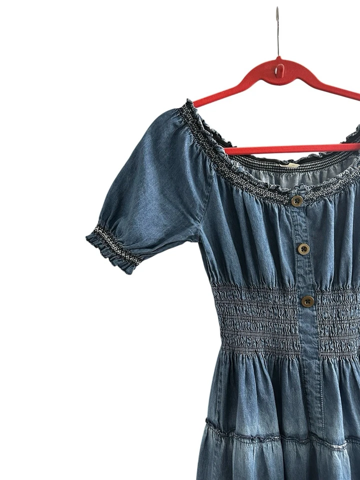 Vestido LAPIS Cambray Denim Lechera Vaquera Occidental Calado Cottagecore Talla M Foto 3 de 4
