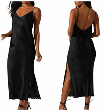 ASTR The Label Pleated Midi Dress Black V Neck Slip Dress Women’s XL see pic