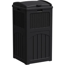 Deck and Patio Trash Can, 33 Gallon Waterproof with Lid, Black