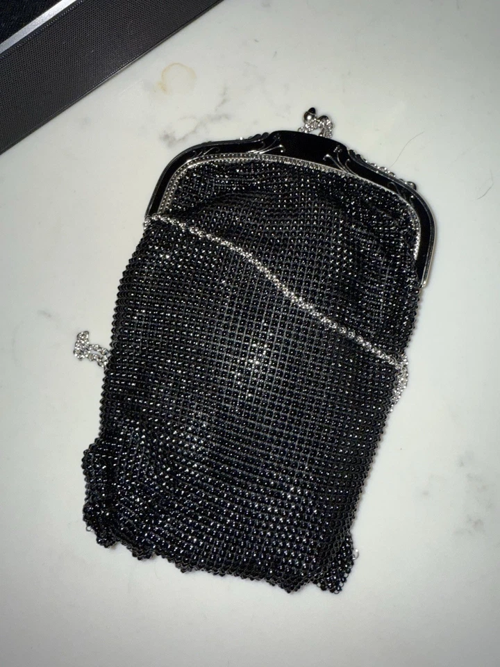 Bolso de Noche Vintage Whiting & Davis Art Deco Malla Negra Aleta Foto 2 de 4