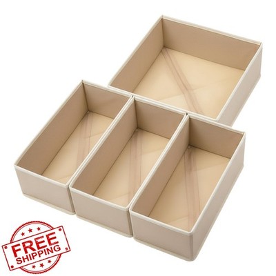 Bructhun 4pc Khaki Drawer Organizer Underwear Socks Bra