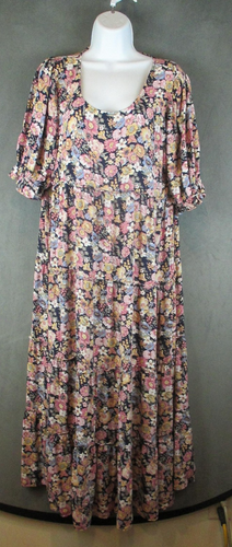 Natural Life Kleid Damen groß rosa gelb Blumen Maxi Boho Stufen 100% Viskose