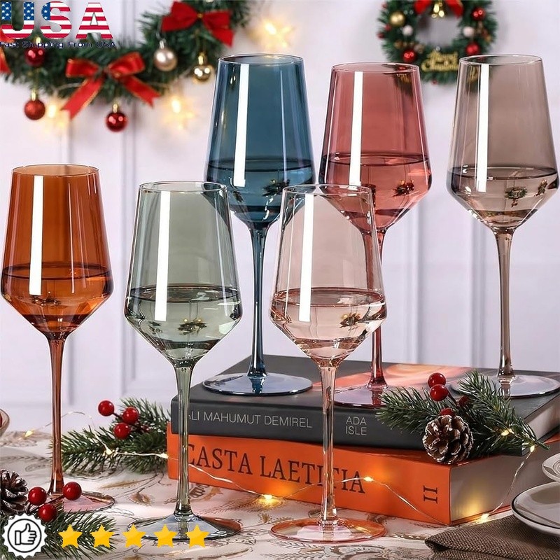 Handcrafted Vibrant Crystal Wine Glasses Set of 6 Elegant Design Perfect Gifting