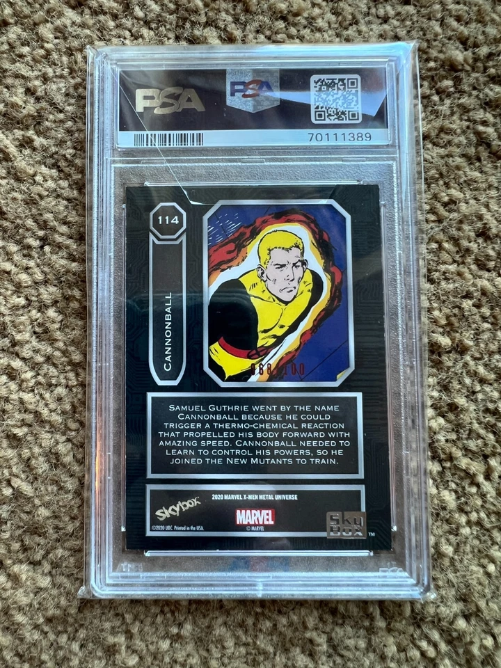 2021 Skybox Marvel X-Men Metal Universe 114 Cannonball High # PMG RED /100 PSA 6 - Image 2 of 3