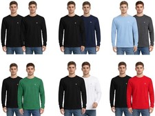 2 PK Mens Long Sleeve T-Shirt Soft Cotton Plain Round Neck Casual Tee Tops S-3XL