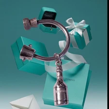 Vintage Tiffany & Co Wine Champagne Bottle Silver Key Ring Keyring Very RARE 