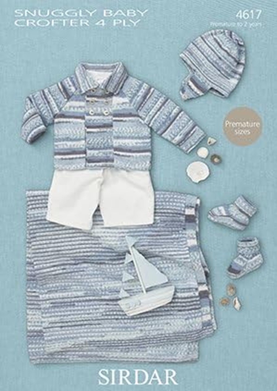 Sirdar Snuggly 4 ply Knitting Pattern - 4617 Jacket, Helmet, Bootees & Blanket