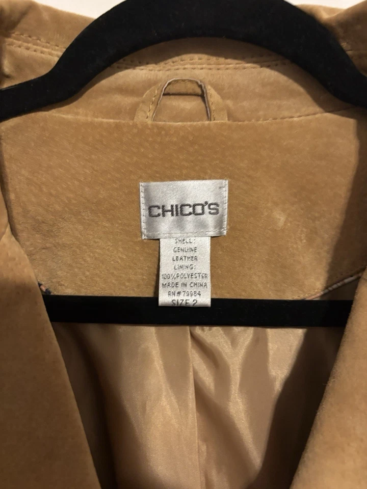 Chico's Leather Jacket 2 Womens Camel Tan Buttons Lined Western - Image 3 of 4