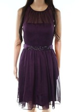 $385 Adrianna Papell Women'S Purple Embellished Sleeveless A-Line Dress Size 2