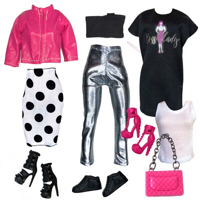 Eledoll Clothes Fashion Pack for 12 inch Fashion Doll BOSS LADY B/W/Pink Set