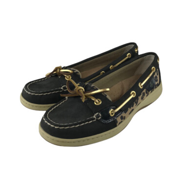 Sperry Topsider Leather boat shoes slip on cheetah print womens