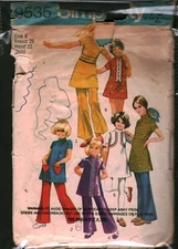 9535 Vintage Simplicity Sewing Pattern Girls Mini Dress Bell Bottom Pants OOP 
