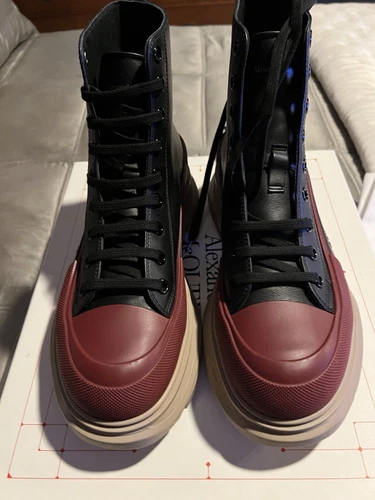 Alexander McQueen Men's Slick Tread Boots - Size 43 Black/Burgundy