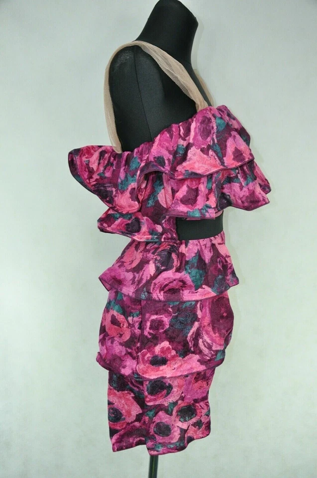 LANVIN x H&M Women's Pink Floral Ruffled Tiered Dress size Us 6 - Image 4 of 4