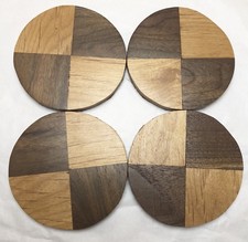 Set Of 4 Hand Made Wood Wooden Artist Round Drink Coaster Holder Design