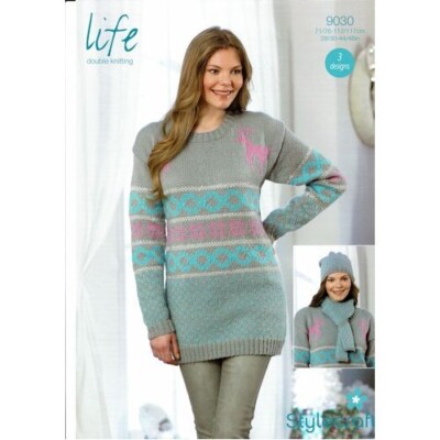Stylecraft 9030 Strickanleitung Weihnachtspullover und Zubehör