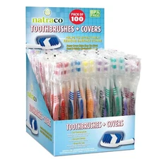 100 Bulk Toothbrushes + Caps, Individually Wrapped, Medium Soft, Multi Colors