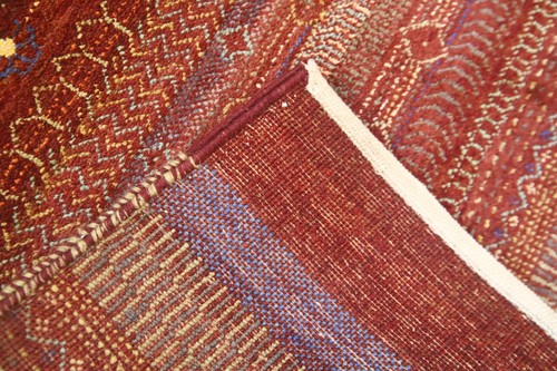 Burgundy 4x5 Ft Gabbeh Afghan Hand Knotted Tribal Striped Plush Wool Area Rug - Picture 10 of 12
