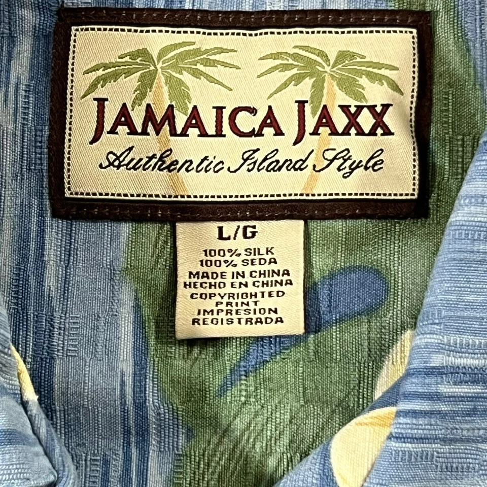 Camisa Jamaica Jaxx Para Hombres Grande Azul Relax Seda Floral Isla Palmera Hawaiana Foto 4 de 4