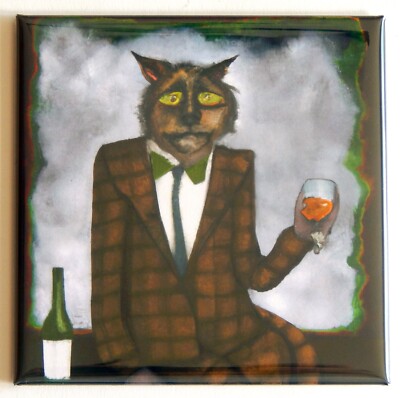 Gray Cat in a Suit Drinking FRIDGE MAGNET