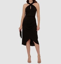 Adrianna Papell Women's Black Halter Sleeveless Crossover Hem Dress Size 14