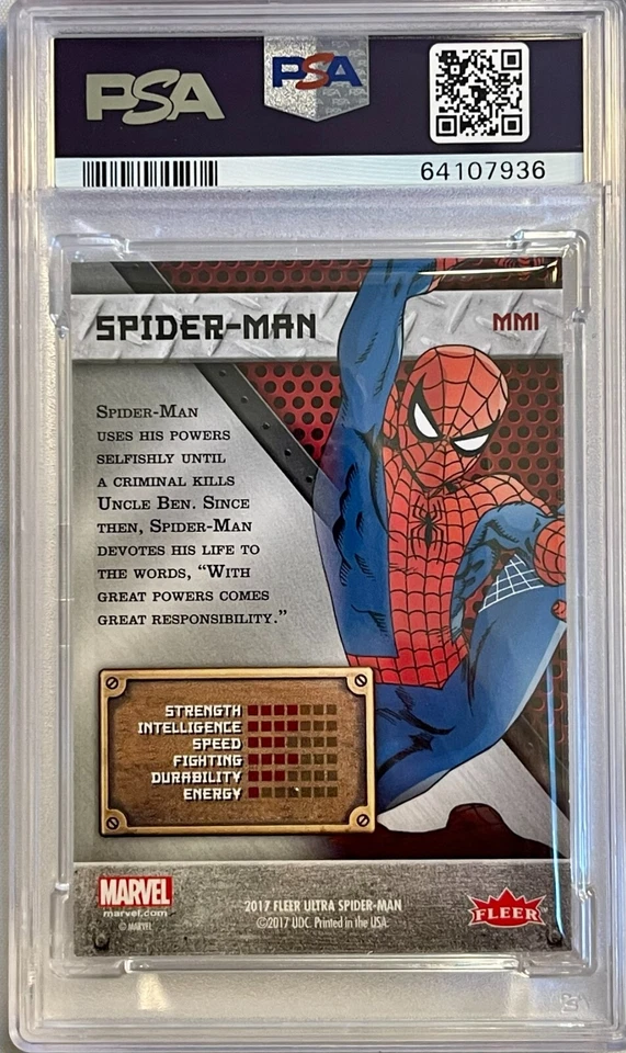 2017 Fleer Ultra Spider-Man Marvel Metal Spider-Man #MM1 PSA 9 MINT - Image 4 of 4