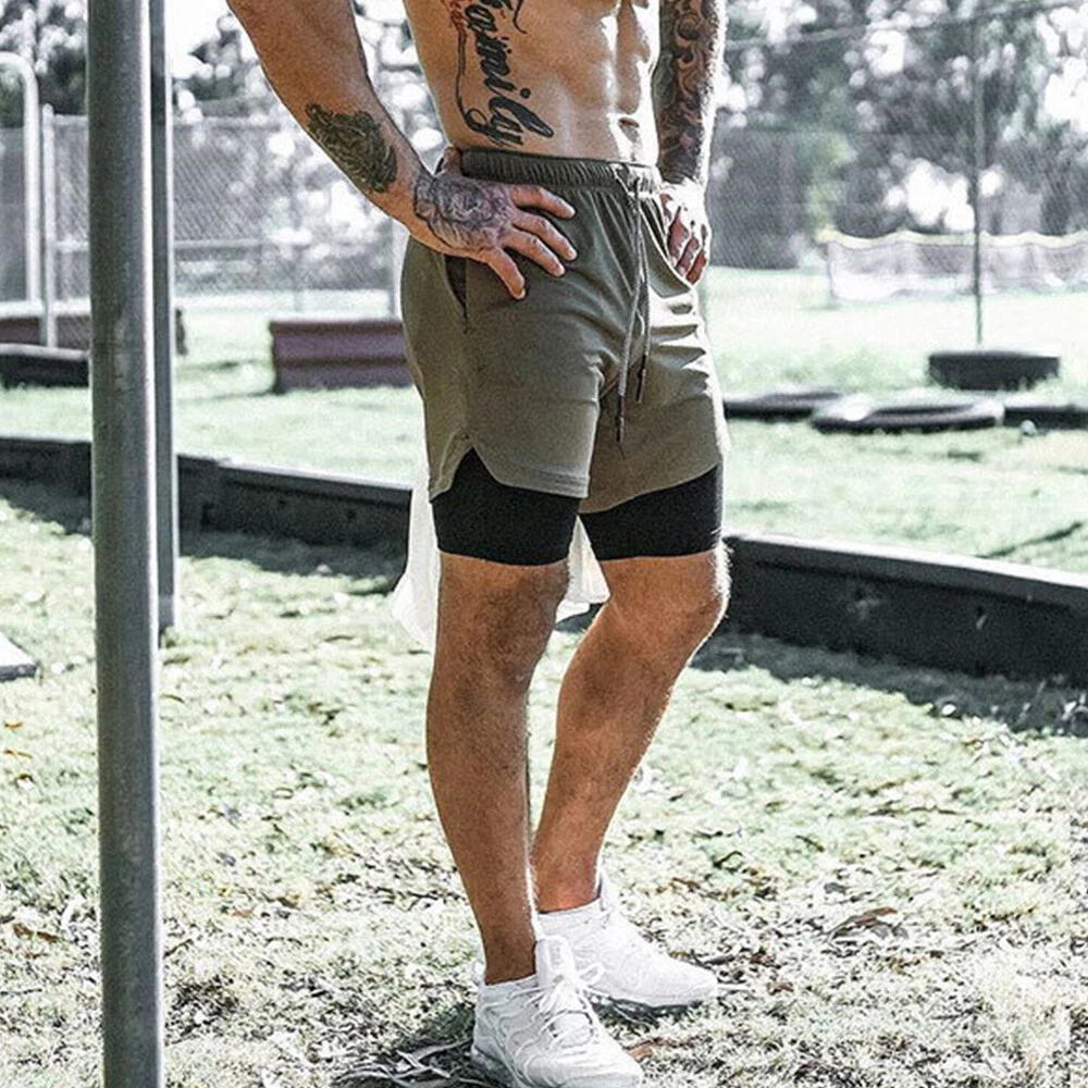 Men s 2 in 1 Running Shorts Breathable Quick Drying Active
