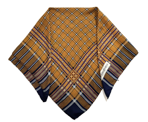 VTG YSL Yves Saint Laurent Silk Scarf Women Orange Blue Square 33" x 34" *FLAWS