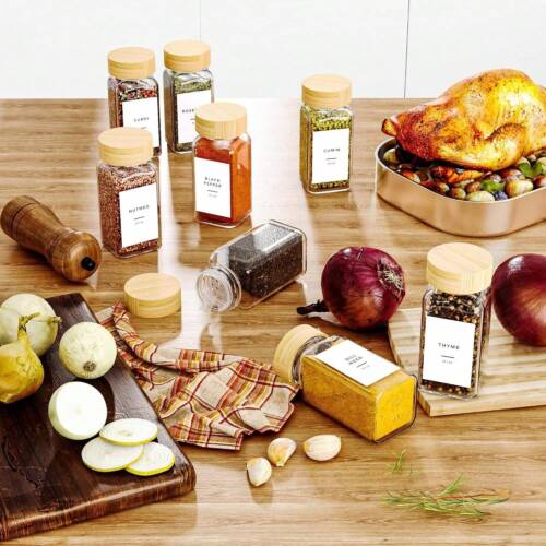 24 Glass Spice Jars - Bamboo Lids, 4oz, Labels, for Kitchen Storage - Picture 5 of 7