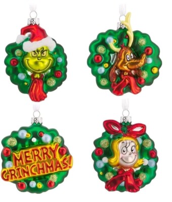 Hallmark Dr. Seuss How the Grinch Stole Christmas! Blown Glass Ornaments Set of4