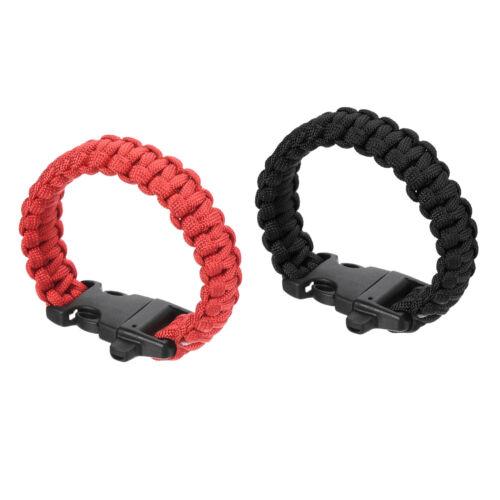 Survival Paracord Bracelets, Braided Parachute Bracelet, Black, Red - Afbeelding 1 van 5