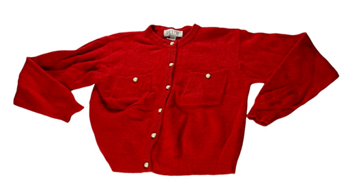 Petite Sophisticate Lambswool Sweater Womens M Red Pearl Button Cardigan Vintage