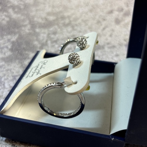 NIB Swarovski Crystal Earrings Set Fine Silver Sofia James Ball Studs & 1” Hoops - Picture 3 of 3