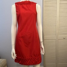 Zara Basic Red Dress Straight Gathered Collar And Hem Side Zip Sz Small