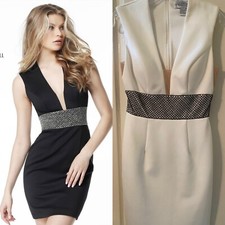 Sherri Hill Ivory & Gunmetal Cocktail Dress Size 2, NWT, With Beaded Belt