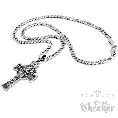 Hochwertige Kreuz Anhänger Halskette massiv Edelstahl silber Herren Bikerschmuck - Bild 23 von 29