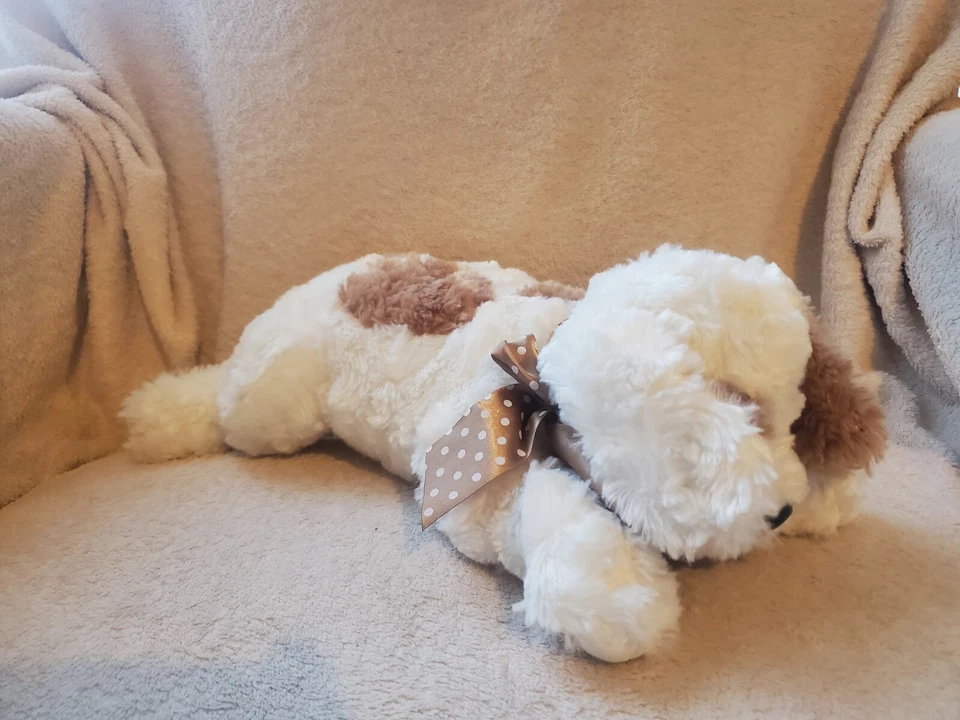 Bearington Bebé Blanco Bronceado Cachorro Perro Peluche Lunares Rosa Arco 15" Satinado Foto 4 de 4