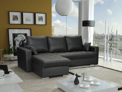 Ecksofa Sofa ADARA mit Schlaffunktion Kunstleder Schwarz Otto.. Links