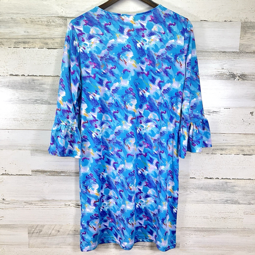 Vestido Vaina Caribbean Joe Para Mujer Azul Tie Dye Cuello en V Acampanado Slv Elástico Talla M - Imagen 2 de 4