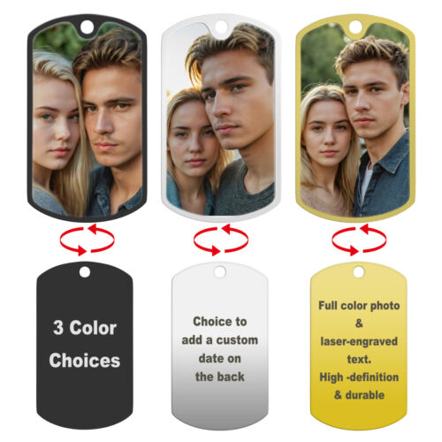 Full Color Photo Personalize Text Engraved Tag Key Chain Keepsake for Men Women - Picture 5 of 17